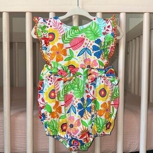 Good Lad Adorable Baby Girl Bubble Romper Colorful Floral Tropical Summer Ruffle